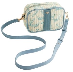 Fable England Fable Toile De Jouy Blue Crossbody Bag Gold Hardware Bee Motif NWT